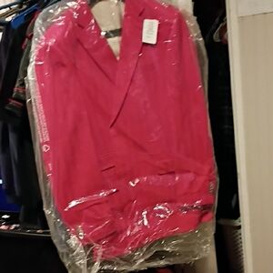 Paul Fredrick Red Double Breated Suit And Navy Blue Pants